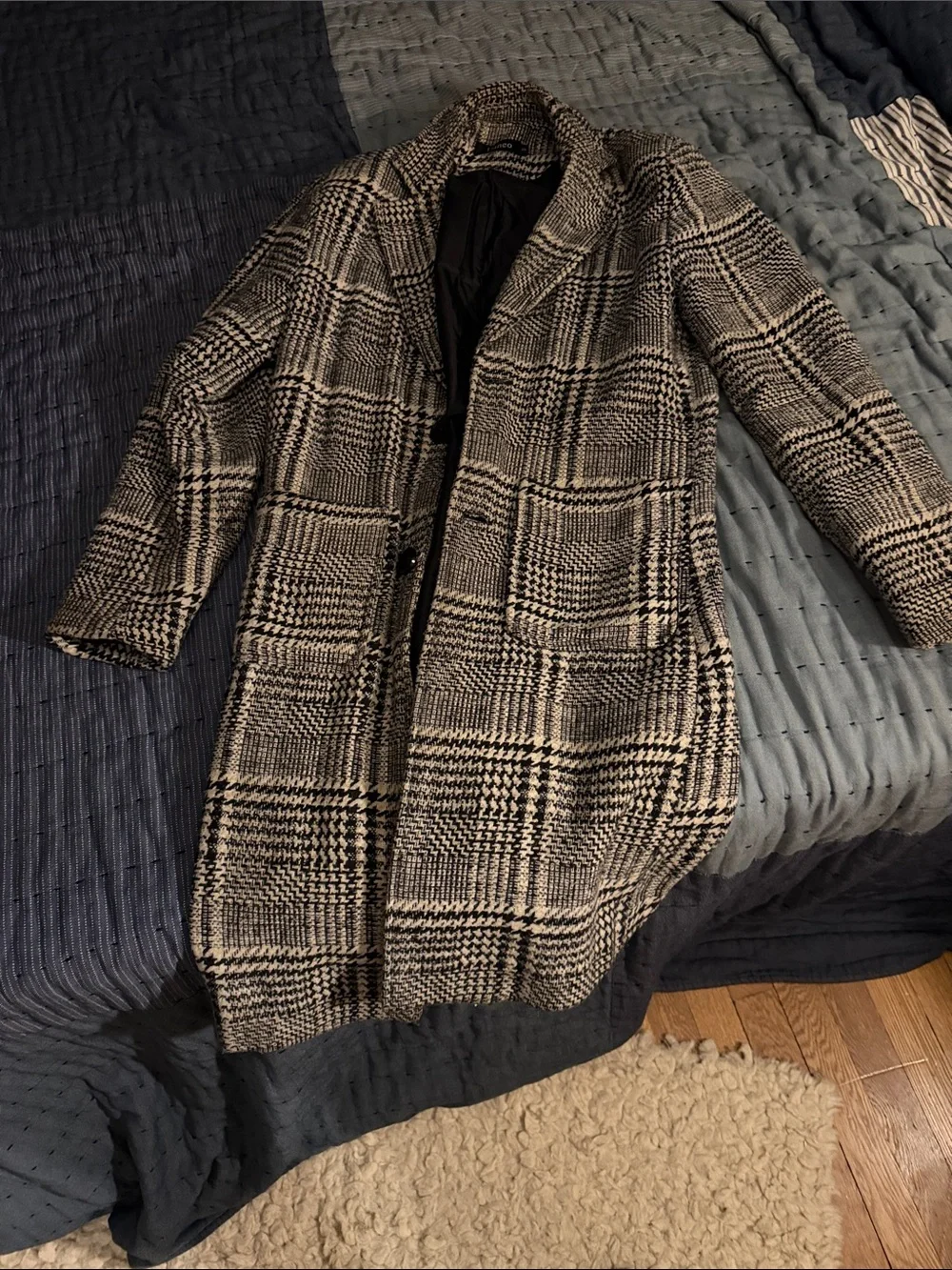 Men's Black & White Glen Plaid Overcoat